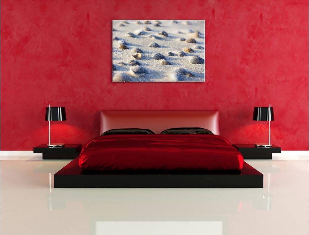 Pixxprint Muscheln im Sand als Leinwandbild/Grösse: 100x70 cm/Wandbild/Kunstdruck/fertig bespannt, 1