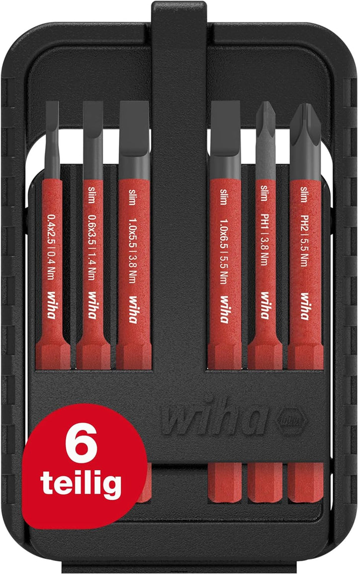 Wiha Bit Set slimBit electric Schlitz, Phillips 6-tlg. inkl. I slimBit-Box I flexibel, kompakt, mobi