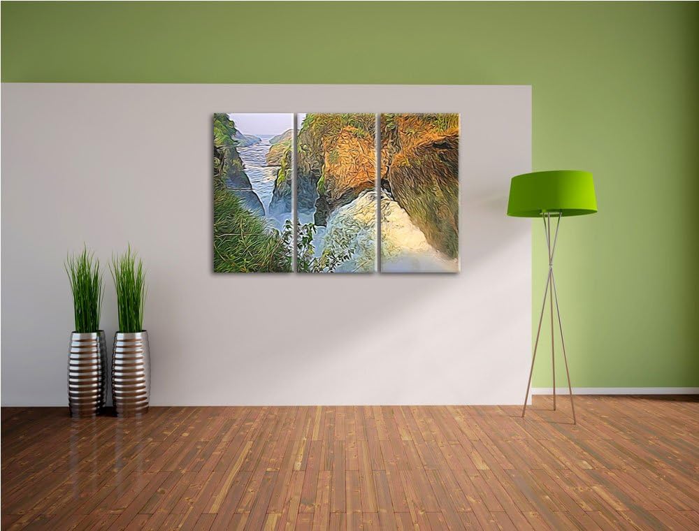 gigantischer Wasselfall NewArt 3-Teiler Leinwandbild 120x80 Bild auf Leinwand, XXL riesige Bilder fe