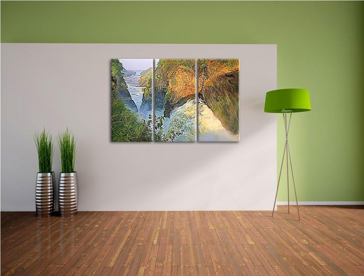gigantischer Wasselfall NewArt 3-Teiler Leinwandbild 120x80 Bild auf Leinwand, XXL riesige Bilder fe