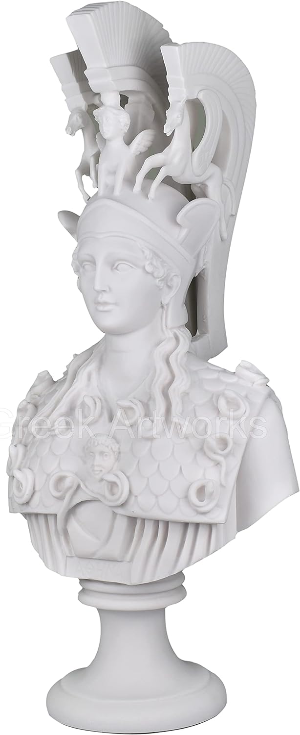 Athena Minerva Büste Kopf griechische römische Göttin Statue Skulptur gegossener Marmor