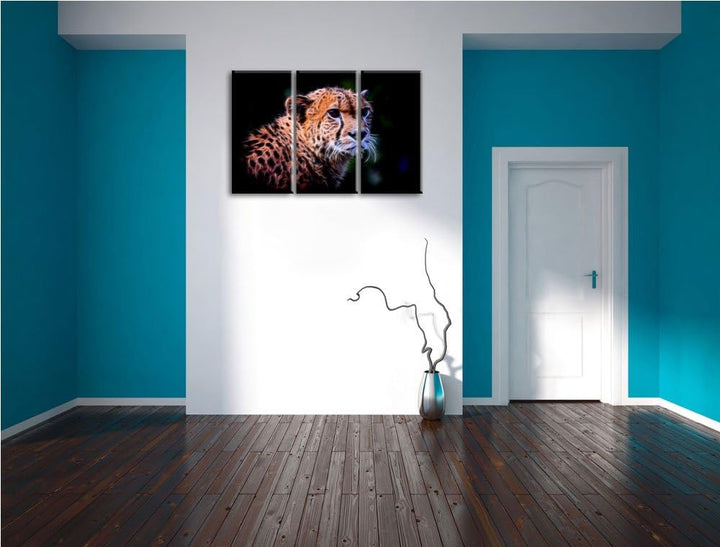 Dark bildschöner Gepard NewArt 3-Teiler Leinwandbild 120x80 Bild auf Leinwand, XXL riesige Bilder fe