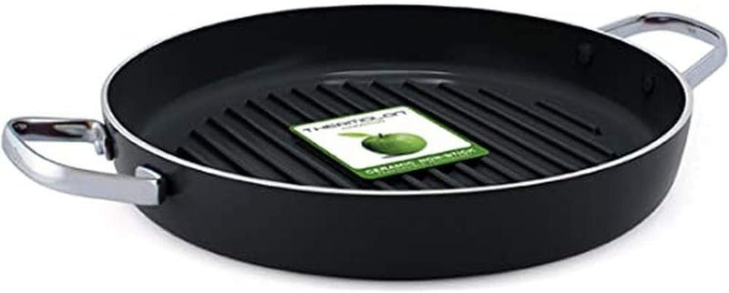 GreenPan Essentials Runde Grillpfanne (28 cm), gesunde keramische Antihaftbeschichtung, PFAS-frei, i