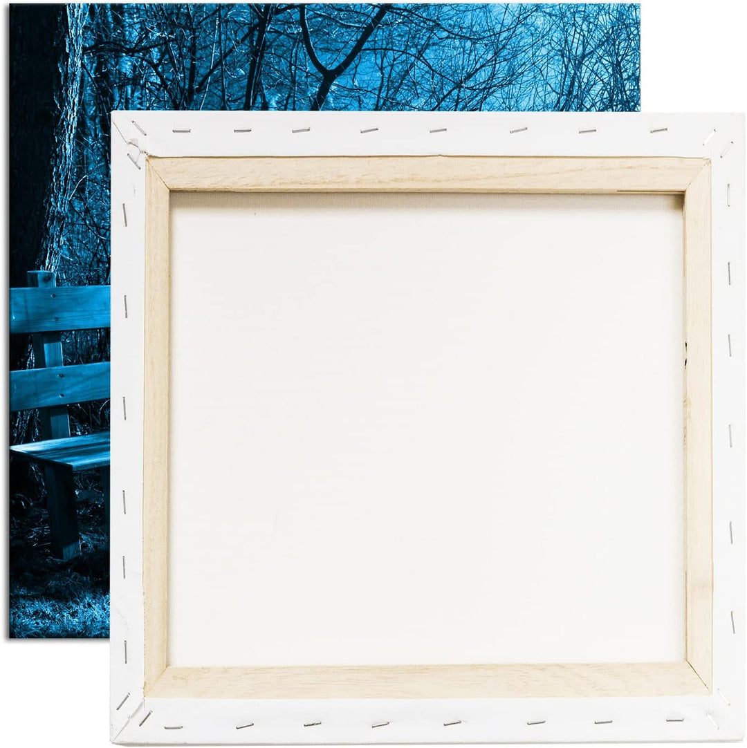 deyoli einsame Bank im Wald Format: 60x60 Effekt: Monocrome Blau als Leinwandbild, Motiv fertig gera