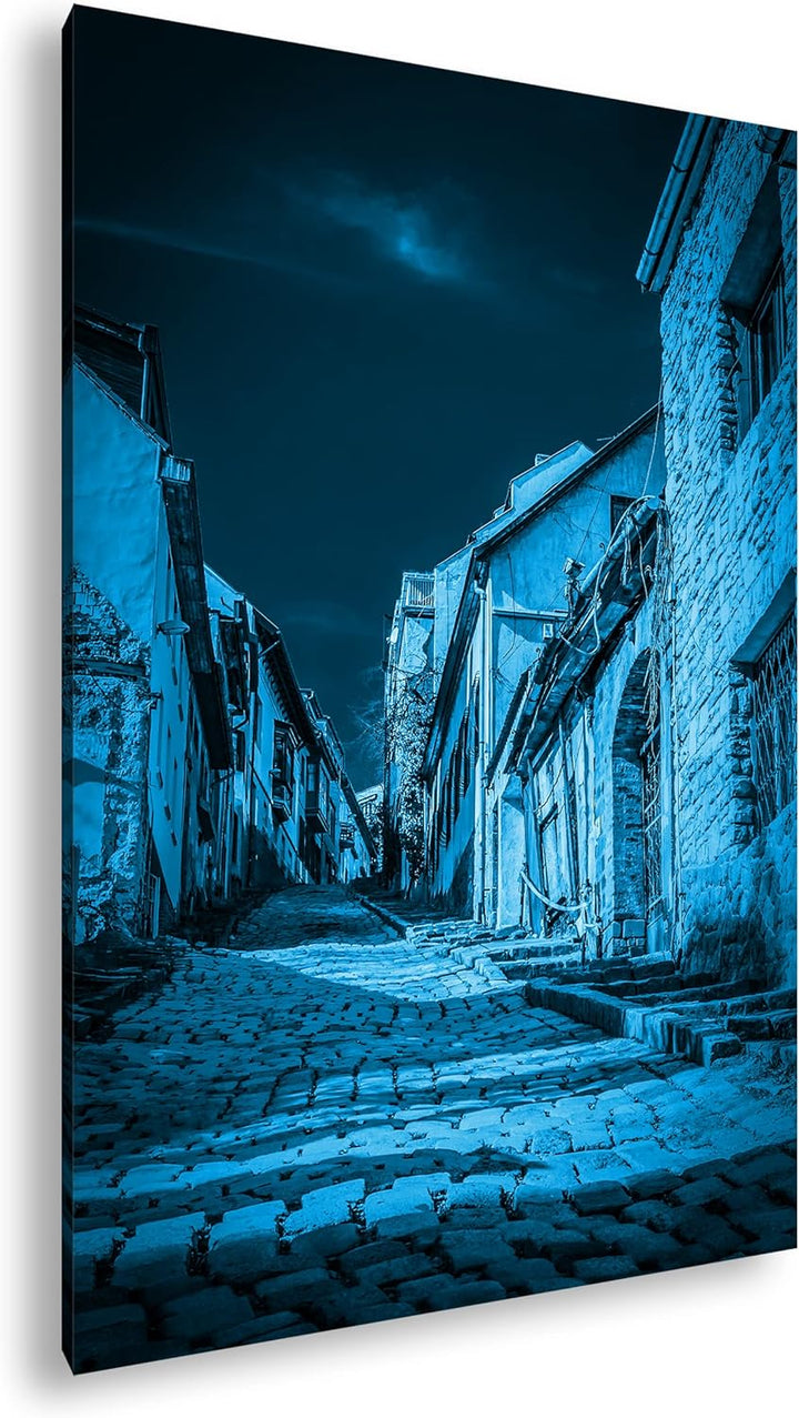 deyoli verwitterte Strasse in Budapest Format 80x60 Effekt: Monocrome Blau als Leinwandbild, Motiv f