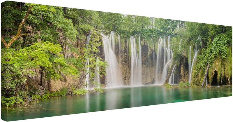 Bilderwelten Leinwandbild - Wasserfall Plitvicer Seen - Panorama Quer, 30cm x 90cm, 30cm x 90cm