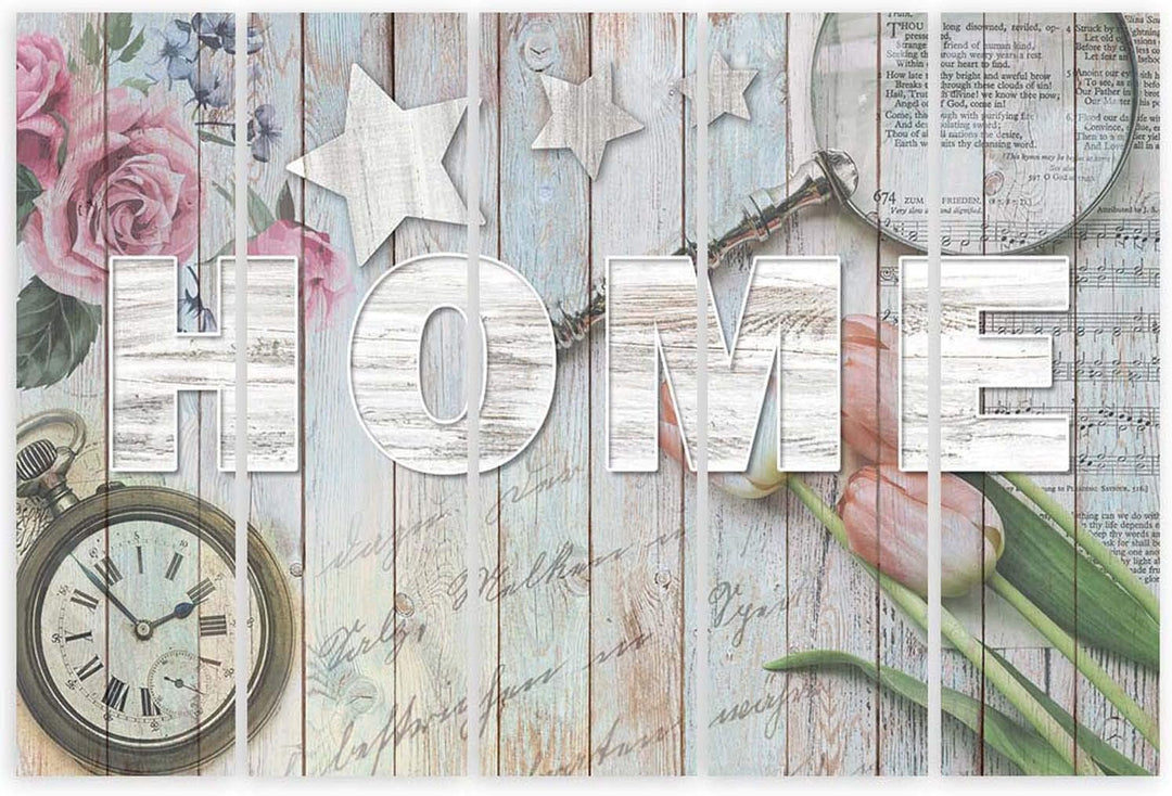 Feeby Wanddeko 5 teile Haus 150x100 cm Bilder modern Rosen Tulpen Blumen Küche Beige Deko Paneel 150