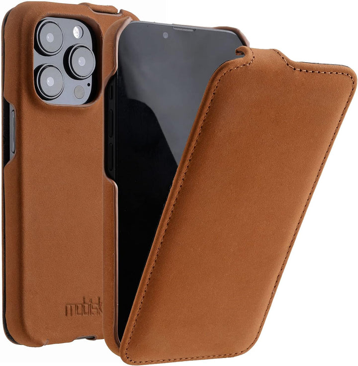 Mobiskin Hülle passend für Apple iPhone 14 PRO (6,1 Zoll), Handyhülle mit echtem Leder, Case, Schutz