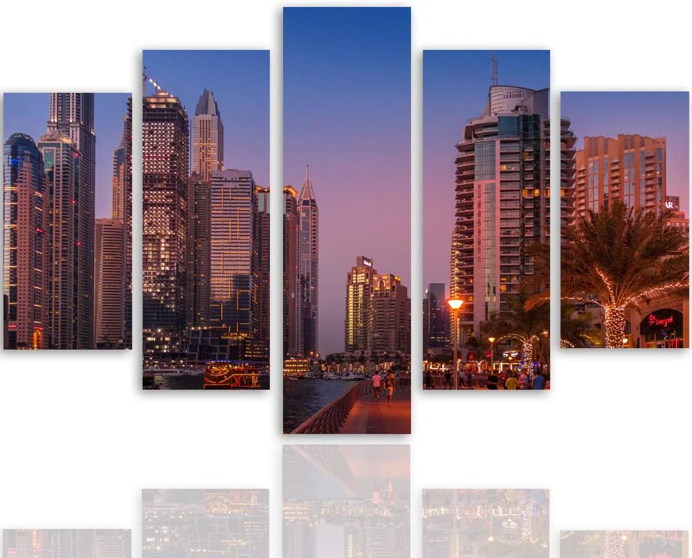 Feeby Deco Panel 5 Teilig Stadt City Bilder Modern Architektur Palme rot 200x100 cm Deco panel 200x1