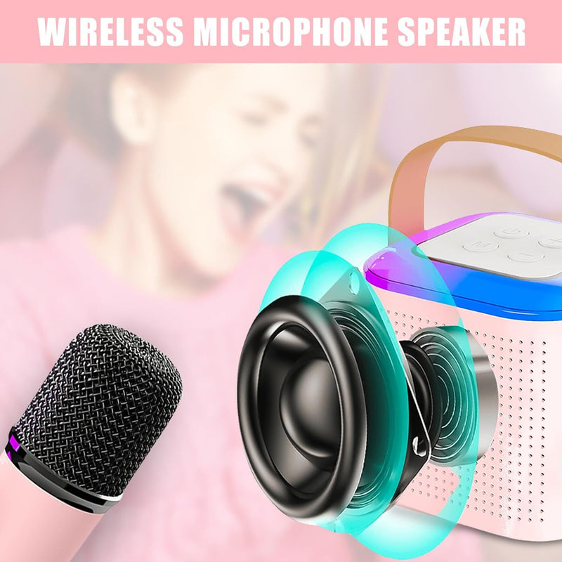 Karaoke Mikrofon Kinder, Tragbarer Mini Bluetooth Karaoke Lautsprecher Karaoke Anlage mit 2 Mikrofon