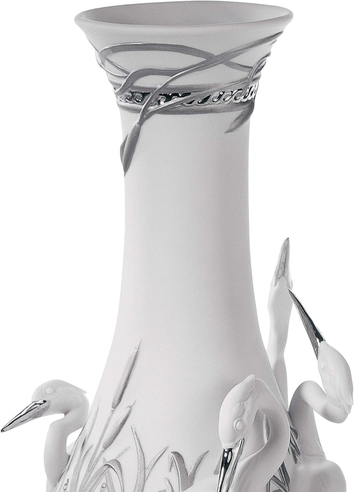 LLADRÓ Vase Königsreiher. Silber. Vase. Porzellan.