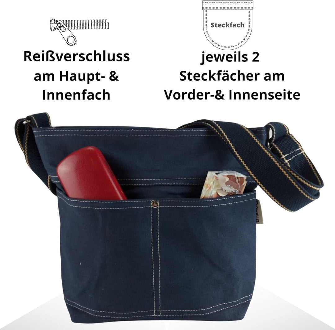 Domelo Damen Vegan Umhängetasche. Die nachhaltige Crossbody Hobo Tasche ist aus 100% Baumwolle/Canva