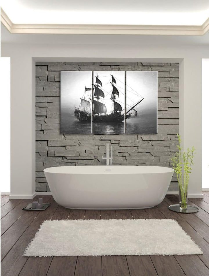 Pixxprint Segelschiff 3Teiler 120x80 cm Leinwandbild Wandbild Kunstdruck