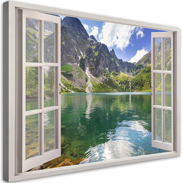 Feeby Leinwand Bilder - Fensterblick Natur- 90x60 cm- Deko Wohnzimmer - Wandbilder Schlafzimmer - De