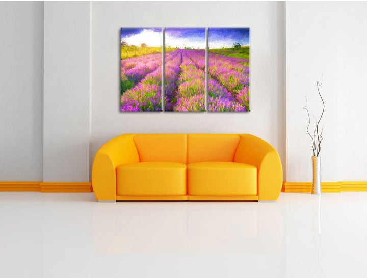 Pixxprint Lavendelfeld in Frankreich als Leinwandbild/Grösse: 3 Teilig (120x80) cm/Wandbild/Kunstdru