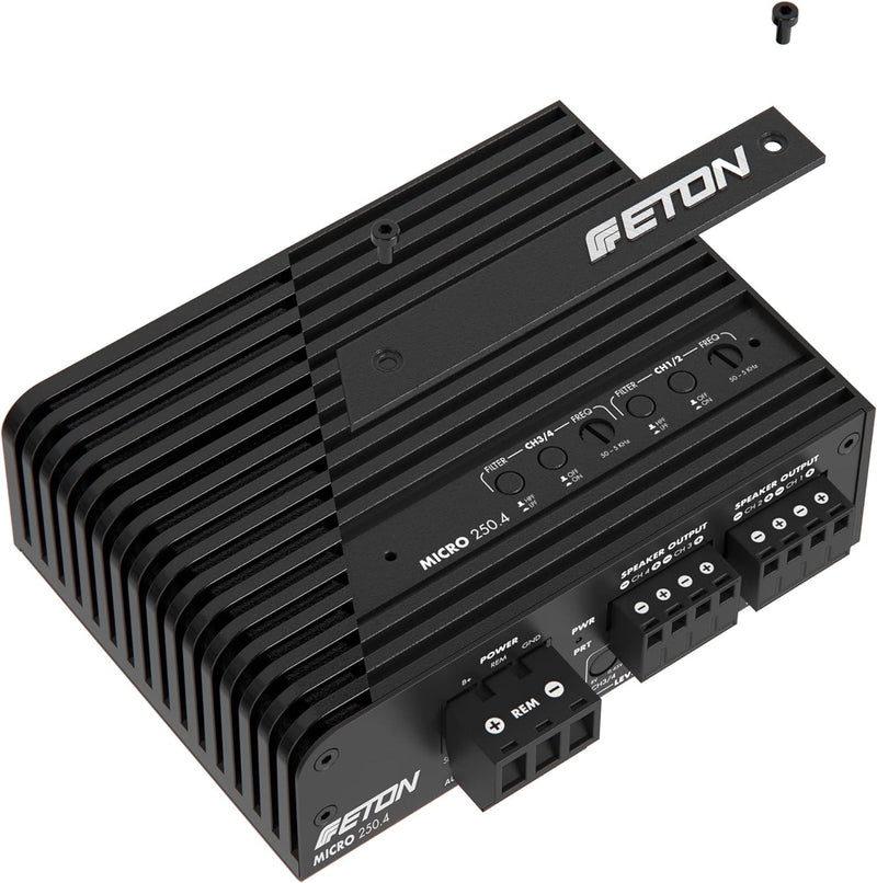 ETON MICRO 250.4 – sehr kompakte 4-Kanal Endstufe, Class-D Digital Verstärker, perfekt für PKWs und