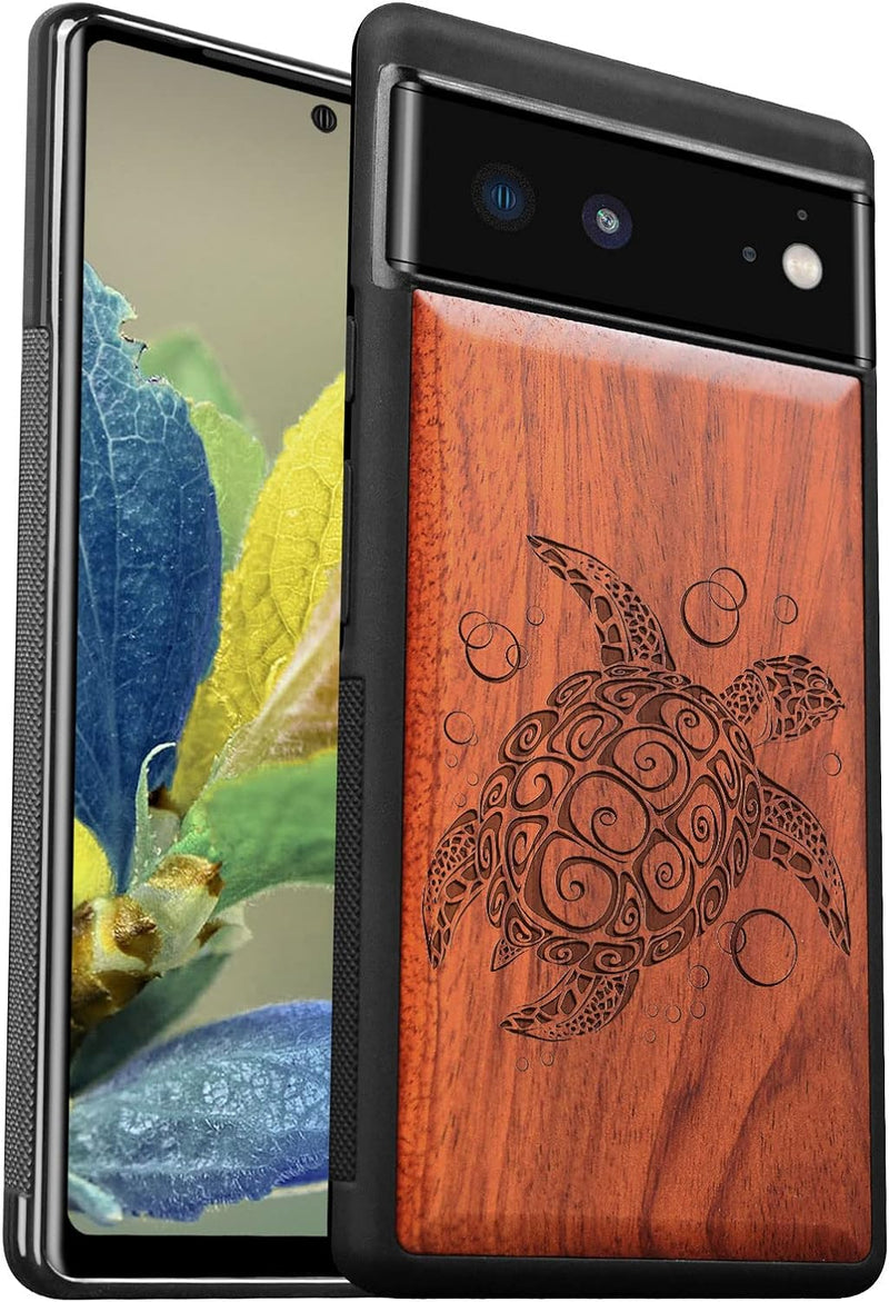 Carveit Hülle für Pixel 6 Case [Holz und TPU Silikon Hybrid Handyhülle] Stossfeste Stossstange handy