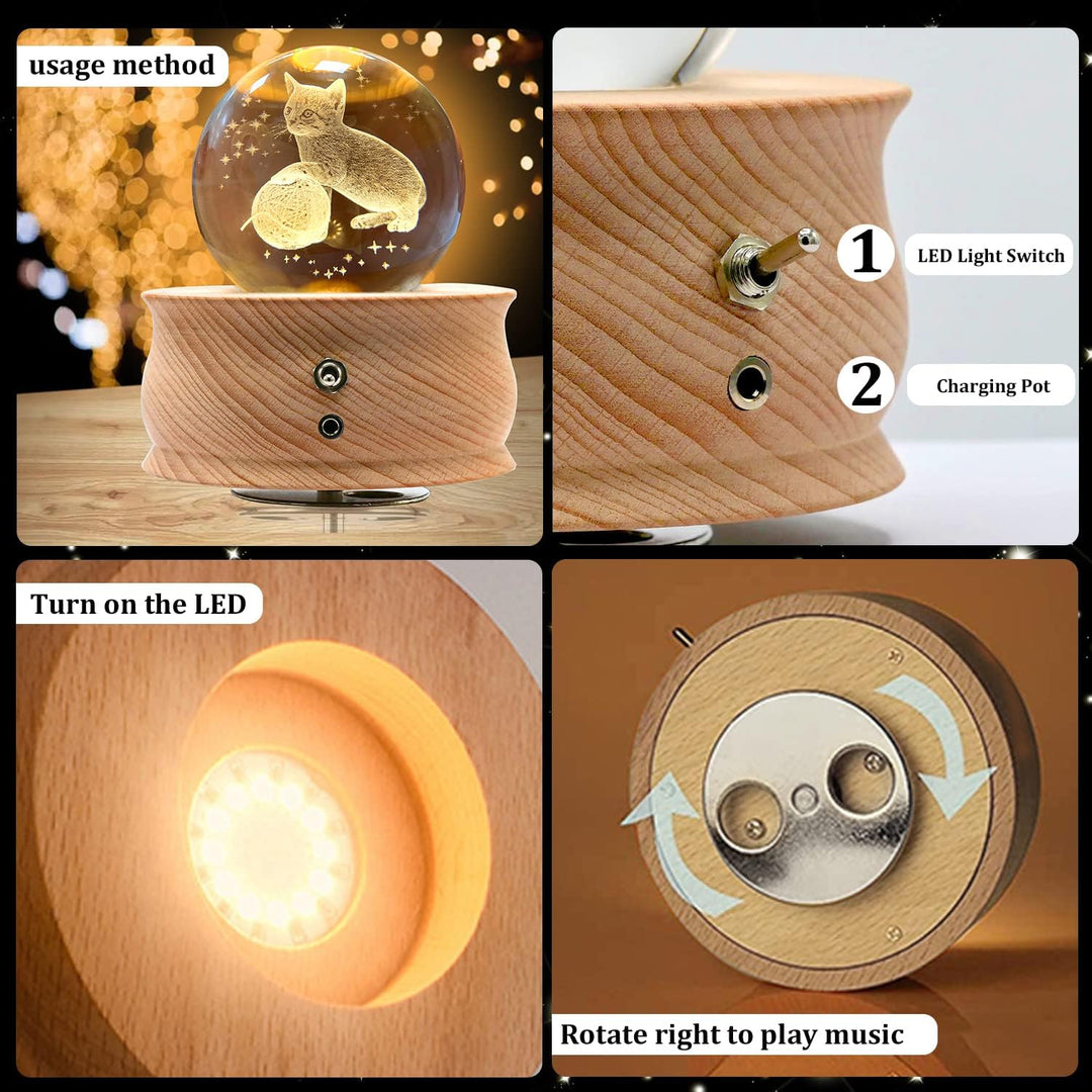 JOIENDY Spieluhr mit Kristallkugel 360°Rotation Base 3D Kristallkugel 70mm Kugelglas Geschenk für We