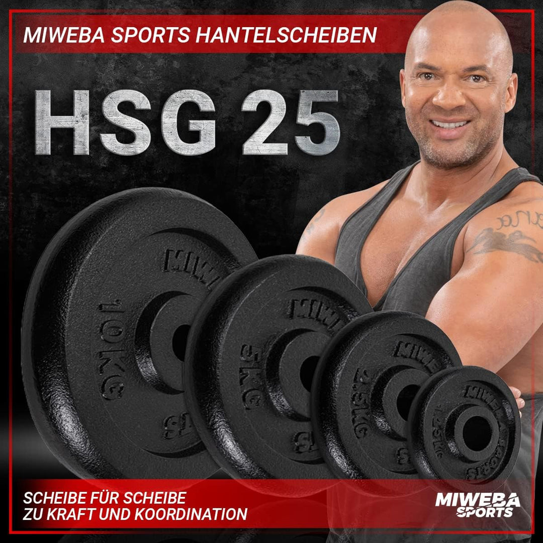 Miweba Sports Hantelscheiben Set HSG | 𝐏𝐫𝐨𝐟𝐢 Hanteln - 1.25-10.0 Kg Hantelscheibe - Hantel Scheiben