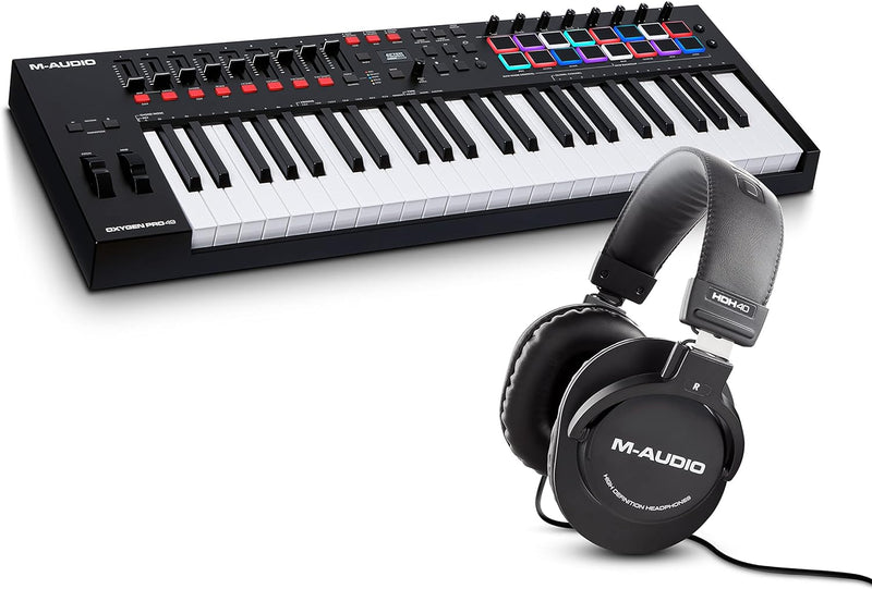 M-Audio Oxygen Pro 49 und HDH40 – 49-Tasten USB MIDI Keyboard Controller mit Beat Pads und Over-Ear