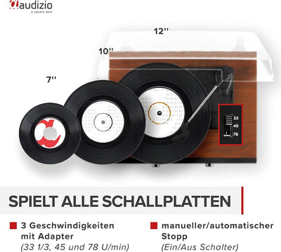 Audizio Tulsa - Stereoanlage mit Plattenspieler Bluetooth 5.0, UKW Tuner, DAB Radio, Aufnahmefunktio