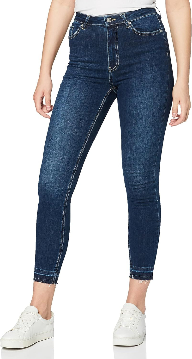 NA-KD Damen Skinny High Waist Open Hem Jeans, dunkelblau , 40 EU