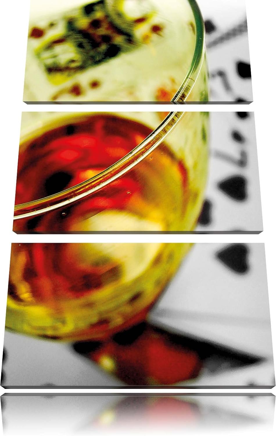 Pixxprint Glas Wein auf Spielkarten/Format: 3-Teiler (120x80cm) cm/Leinwandbild fertig bespannt Wand