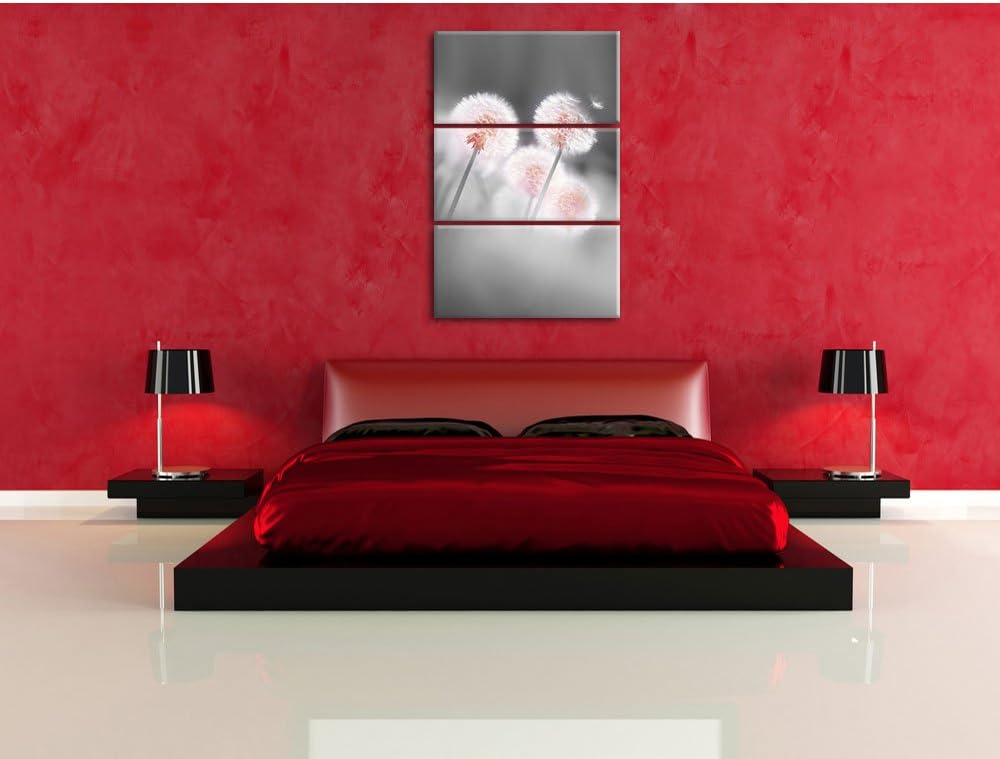 Pixxprint Pusteblumen im morgendlichen Wind B&W Detail 3-Teiler Leinwandbild 120x80 Bild auf Leinwan