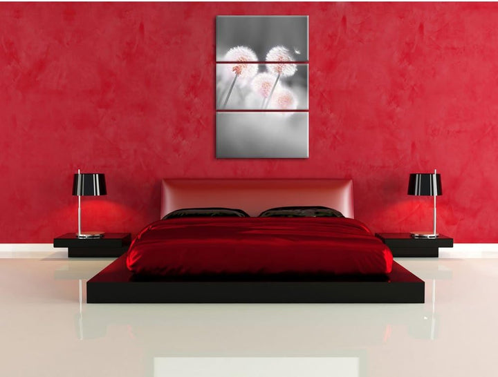 Pixxprint Pusteblumen im morgendlichen Wind B&W Detail 3-Teiler Leinwandbild 120x80 Bild auf Leinwan