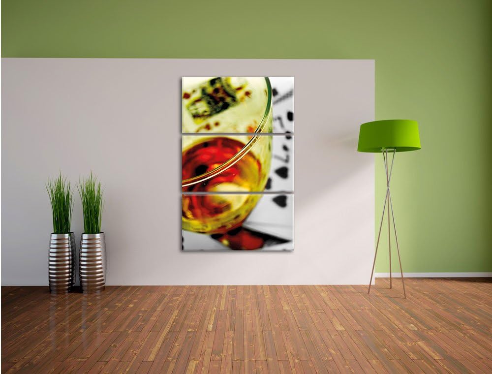 Pixxprint Glas Wein auf Spielkarten/Format: 3-Teiler (120x80cm) cm/Leinwandbild fertig bespannt Wand