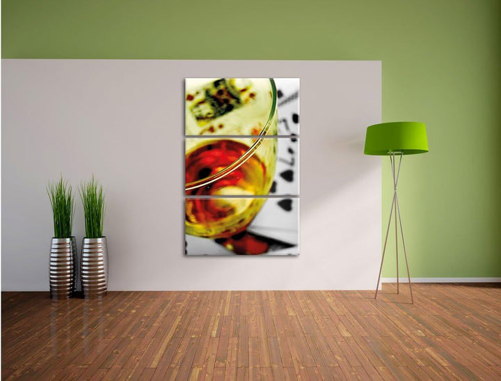 Pixxprint Glas Wein auf Spielkarten/Format: 3-Teiler (120x80cm) cm/Leinwandbild fertig bespannt Wand