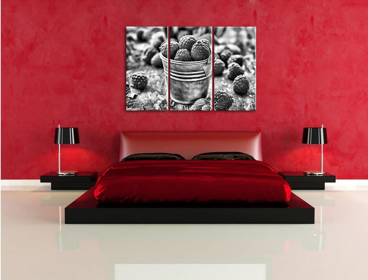 Pixxprint Monocrome, Früchte Eimer Obst Fruit Food 3-Teiler Leinwandbild 120x80 Bild auf Leinwand