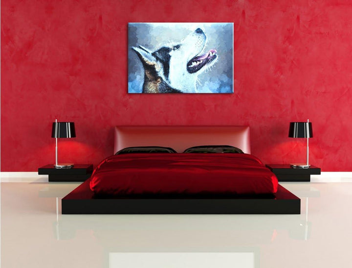 Husky Malerei Effekt, Format: 100x70 auf Leinwand, XXL riesige Bilder fertig gerahmt mit Keilrahmen,