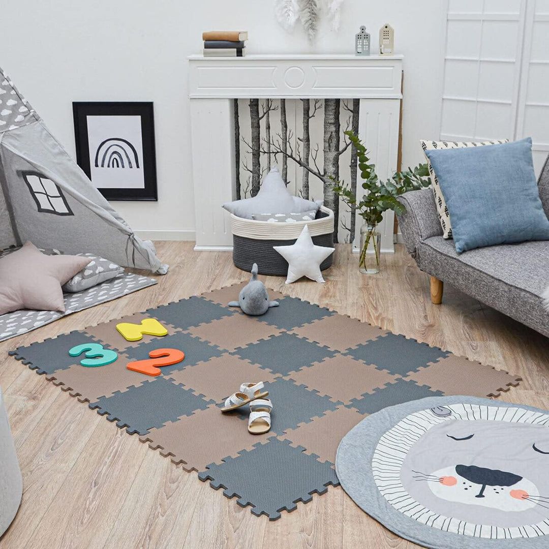 LittleTom 18 Teile Spielmatte Baby ab Null - 30x30 Schaumstoff Puzzlematte Kinder Isomatte Baby Spie