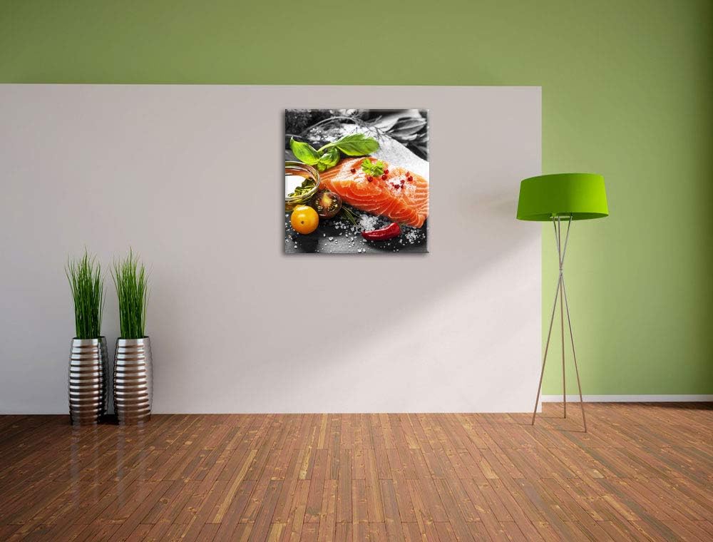 Pixxprint Gourmet Seelachsfilet als Leinwandbild/Grösse: 70x70 cm/Wandbild/Kunstdruck/fertig bespann