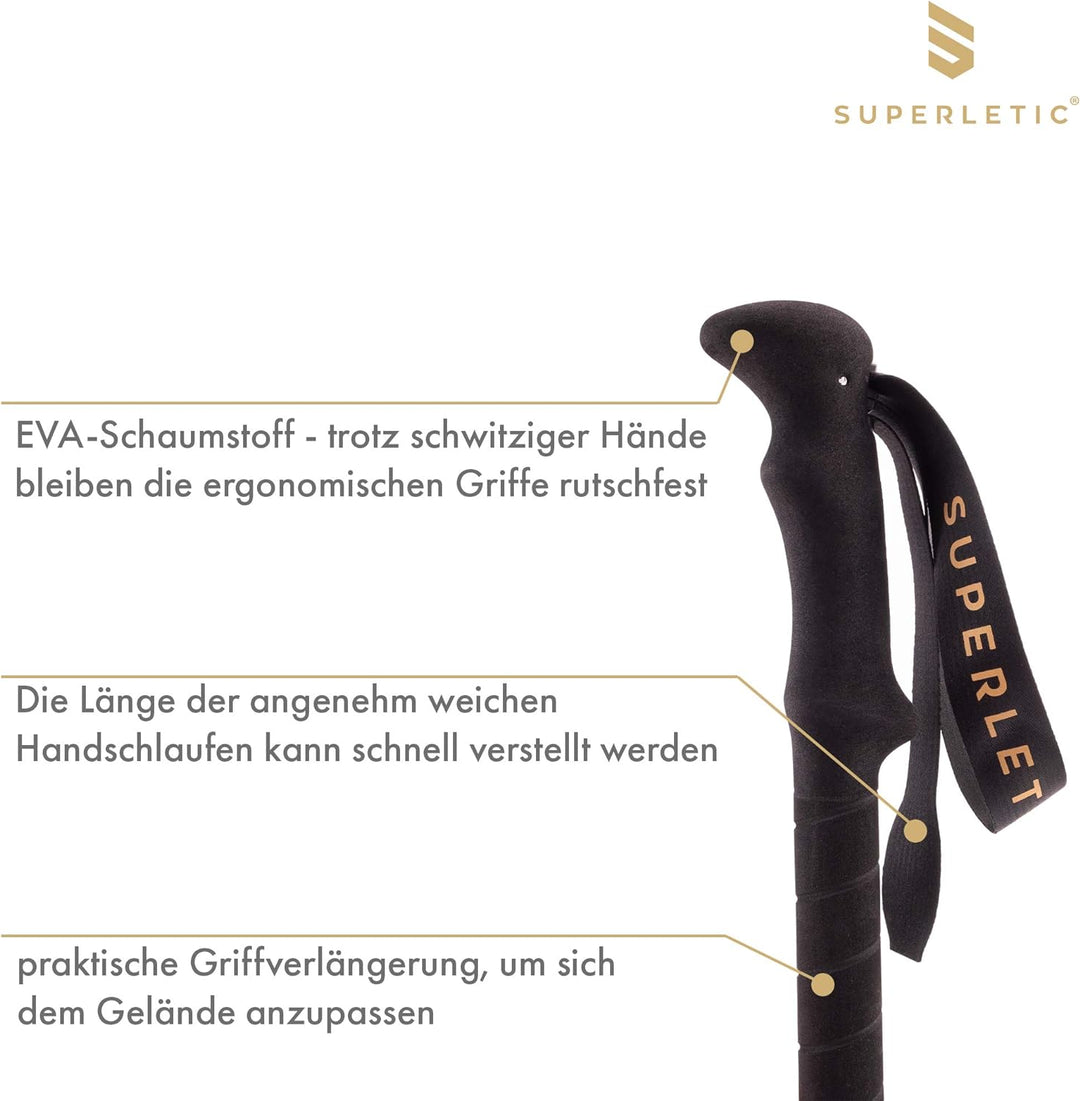 SUPERLETIC Wanderstöcke, Nordic Walking Stöcke Damen & Herren, Leichter Stock, Trekkingstöcke mit Ko