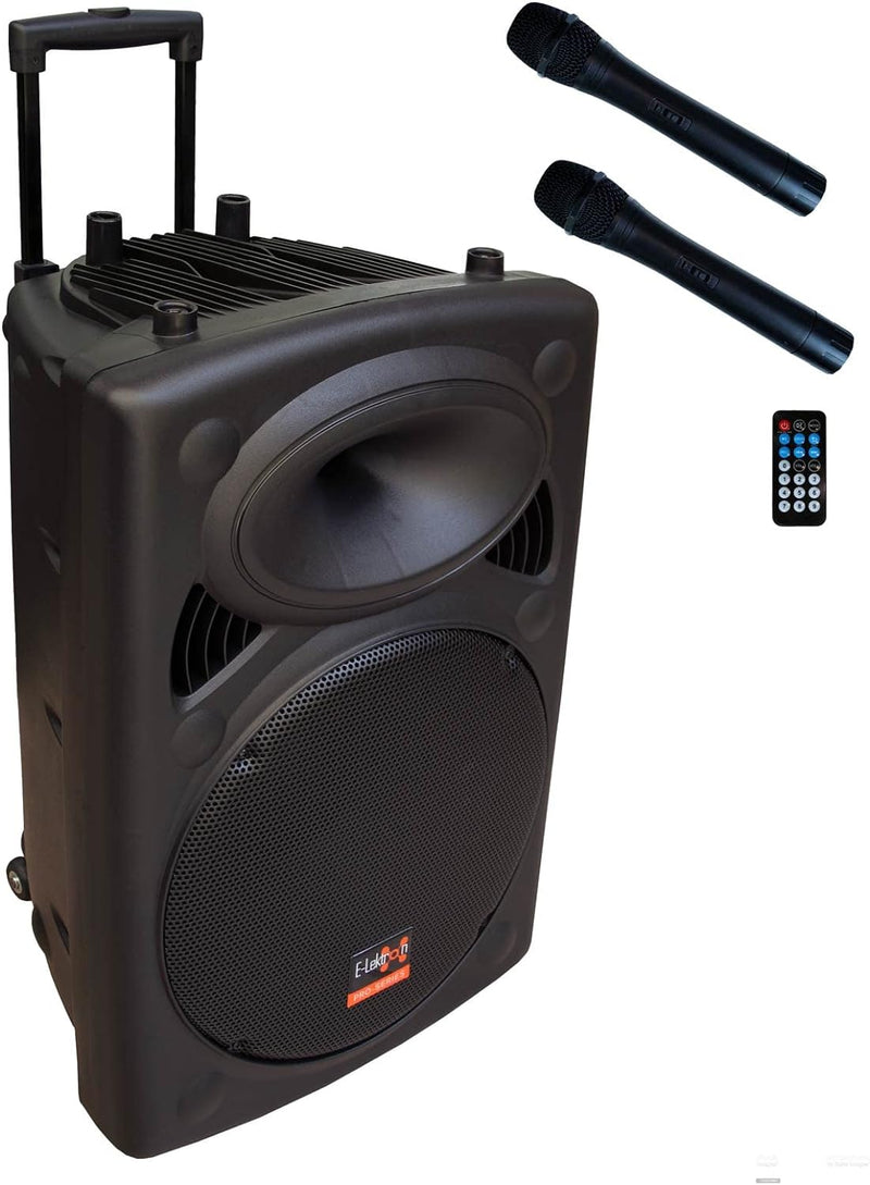 Mobile PA Sound Anlage Akku-MP3-USB-SD inkl. Funkmikrofone 900W Soundsystem E-Lektron EL38-M