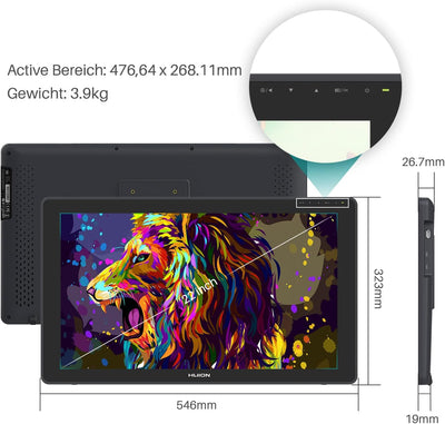 HUION KAMVAS 22 Plus Grafiktablett mit Display mit volllaminiertem QD-Bildschirm 140% s RGB-Android-