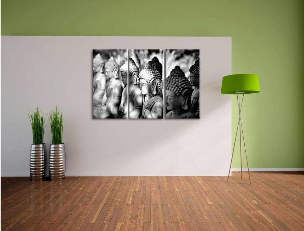 Pixxprint Buddha-Statuen in Einer Reihe / 3-Teilig/Gesamtmass 120cm Leinwandbild bespannt auf Holzra