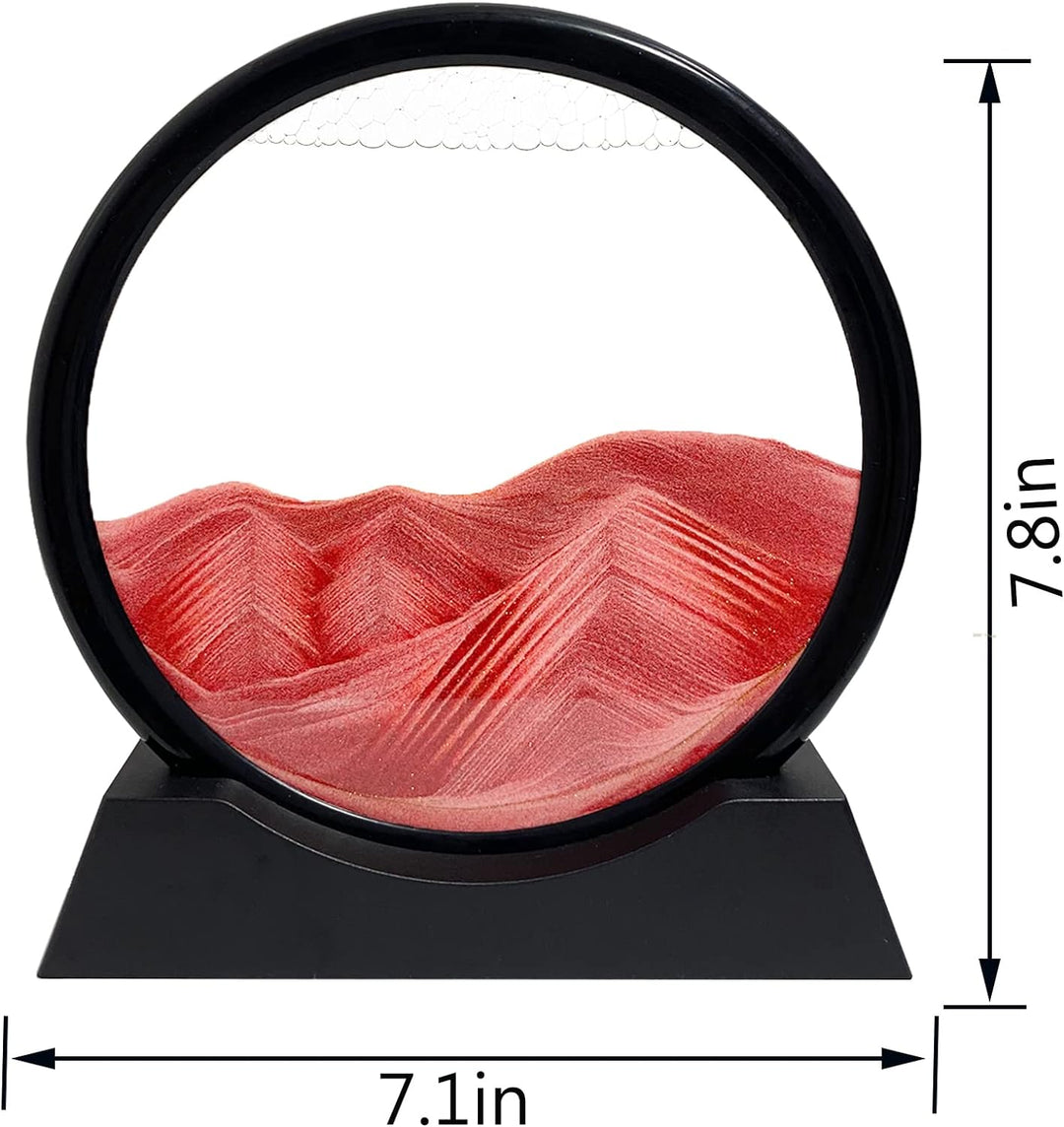 Dynamisch 3D Sandbilder zum Drehen, Fliessende Sandmalerei runder Glas Rahmen, Bewegtes Sandbild Nat