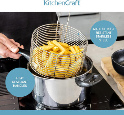 KitchenCraft Grosser Pommes Kochtopf mit Frittierkorb und Deckel, Fritteuse Topf für alle Herdarten