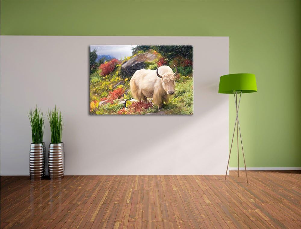 Pixxprint Schönes Yak Himalaya Kunst Buntstift Effekt, Format: 100x70 auf Leinwand, riesige Bilder f