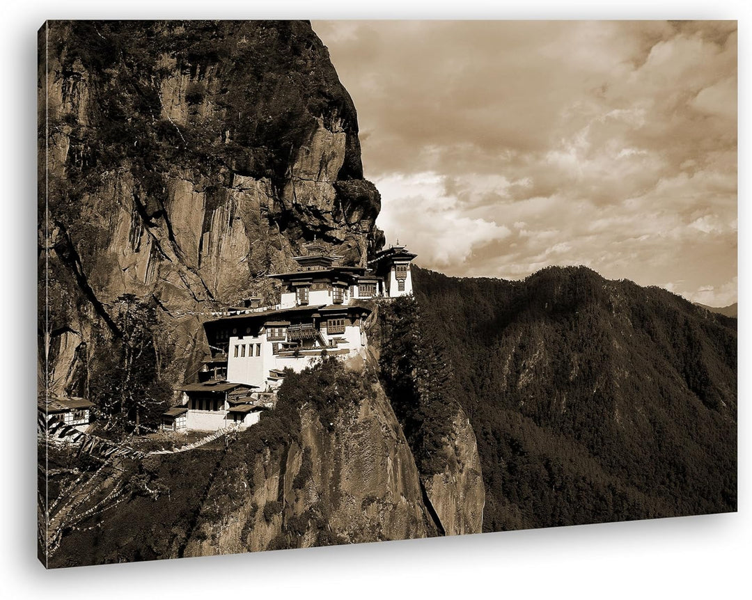deyoli berühmtes Tigernest Kloster im Himalaya Format: 80x60 Effekt: Sepia als Leinwandbild, Motiv f