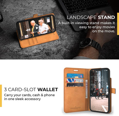 Snakehive iPhone 13 Pro Max Hülle Leder - Stylische Handyhülle mit Kartenhalter & Standfuss - Handyh