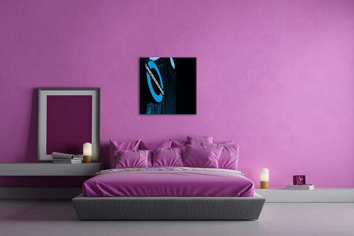 deyoli Underground Schild in London Format: 70x70 Effekt: Monocrome Blau als Leinwandbild, Motiv fer