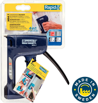 Rapid Handtacker MS4.1, Tacker für Holz und Stoffe, 4in1, für Klammern, Kabelklammern, Nägel und Sti