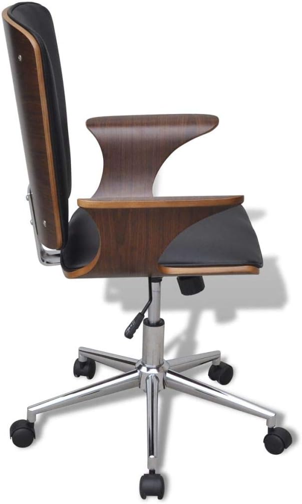 Tidyard Schreibtischstuhl Bürostuhl Drehsessel mit Höhenverstellbar, Holzrahmen, Schwarz + Braun, 69