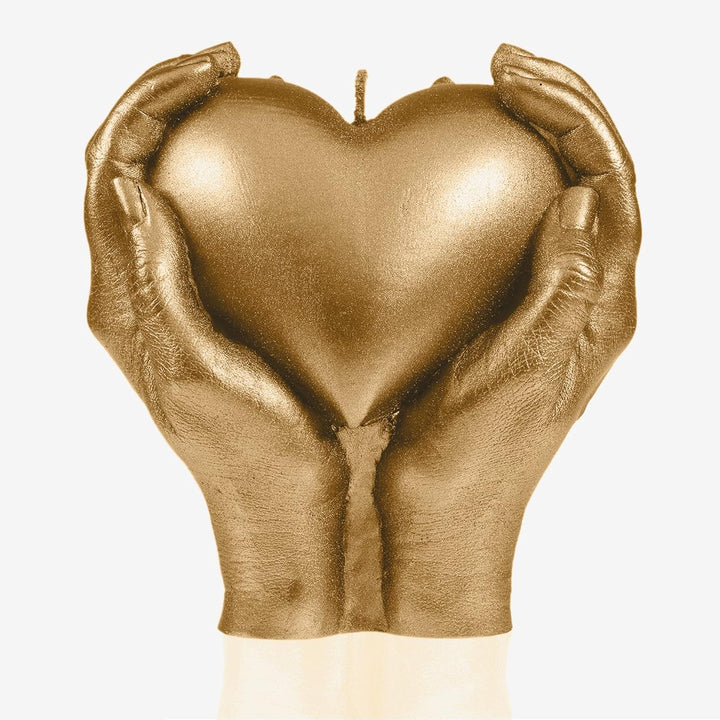 Candellana Kerze Herz Hand | Höhe: 16 cm | Klassisches Gold | Brennzeit 35h | Kerzengrösse gleicht 1