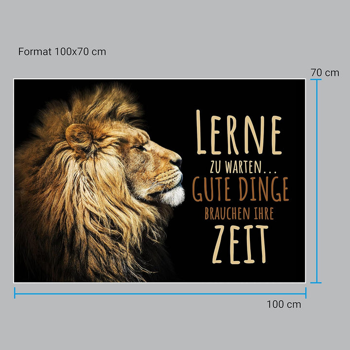 wandmotiv24 Poster als Wanddeko, Grösse 100x70cm, lerne zu warten, Zeit, Löwe, Moderne Wanddeko, Wan