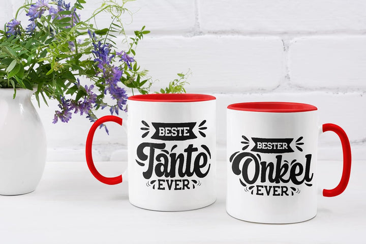 Trendation - Tante und Onkel Geschenk Tasse Set Kaffeetassen Geschenke Weihnachten (Rot), Rot